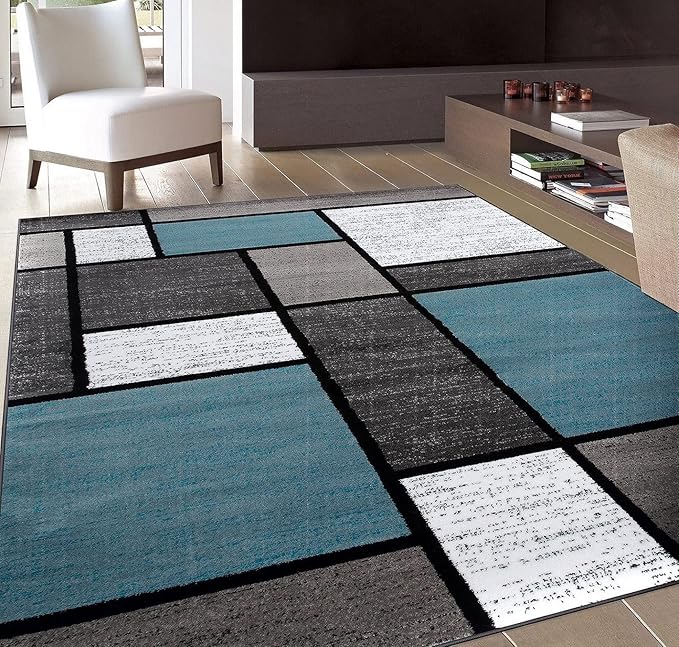 Rugshop Contemporary Modern Boxes for Home Office,Living Room,Bedroom,Kitchen Non Shedding Area Rug 3'3" x 5' Blue/Gray
