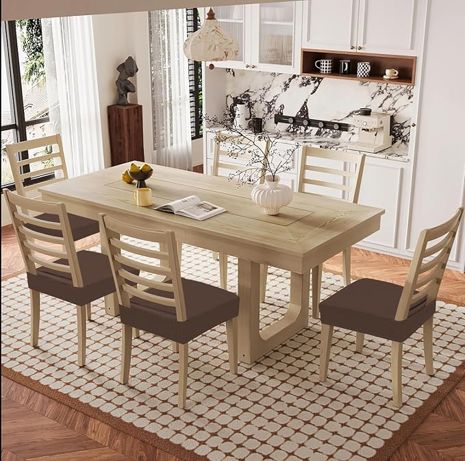 Smiry Waterproof Seat Covers for Dining Room Chairs Set of 8, Stretch Jacquard - Image 8