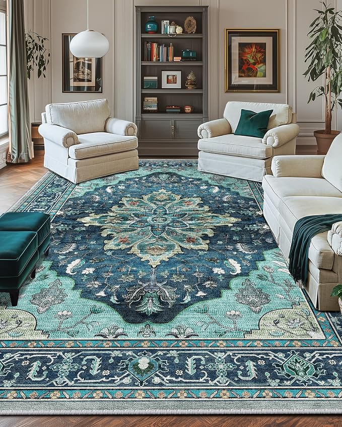 RELEANY Area Rugs 9'x12' Washable Non-Slip, Floral Vintage Distress Print - Image 9