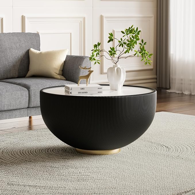 SSLine Bowl-Shape Coffee Table Modern Sintered Stone Top Coffee Table in Black by SSLine