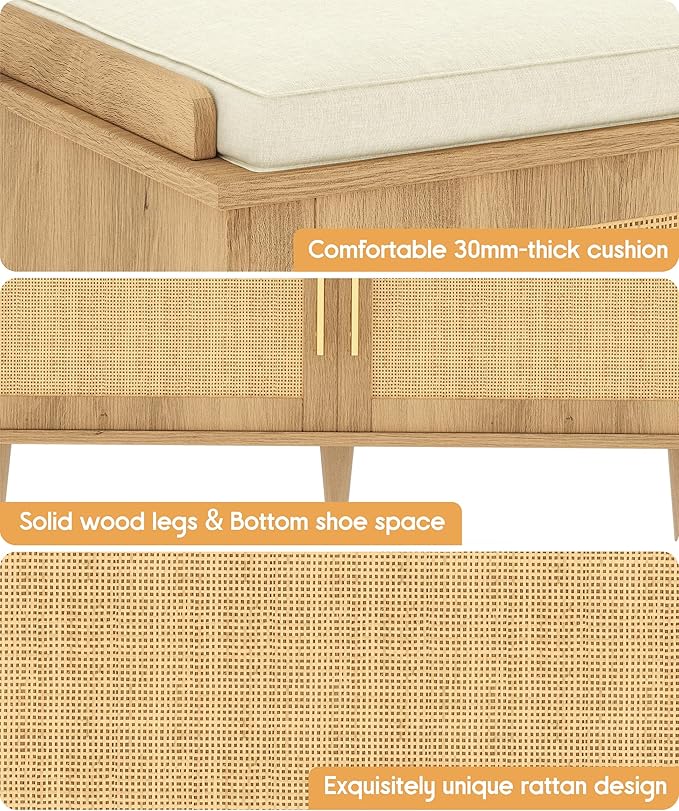 Akxomel Rattan Shoe Storage Bench - Image 7