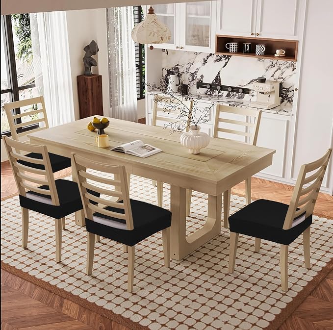 Smiry Waterproof Seat Covers for Dining Room Chairs Set of 4, Stretch Jacquard - Image 8