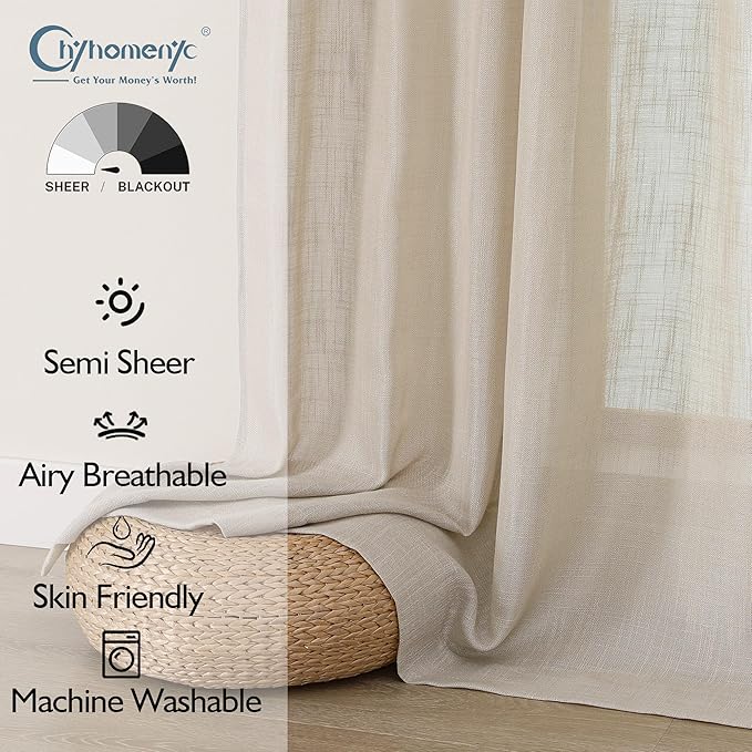 Chyhomenyc Semi Sheer Curtains 84 Inches Long 2 Panels Set, Light Filtering - Image 2
