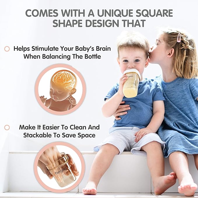 hegen Baby Bottles - Anti Colic Baby Bottles Wide Neck - Breastfeeding System 5 oz with Slow Flow Teats (2 Pack)