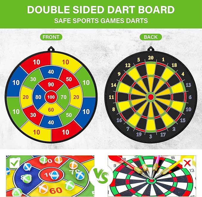 Large Dart Board for Kids, Kids Double-Sided Dart Board with Sticky Balls and Darts, Indoor/Outdoor Sport Fun Party Play Game Toys, Gifts for 3 4 5 6 7 8 9 10 11 12 Year Old Boys Girls