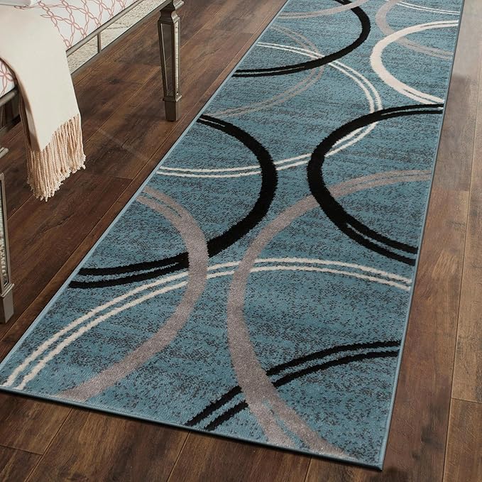Rugshop Modern Wavy Circles Design Runner Rug 2'7" x 8' Blue