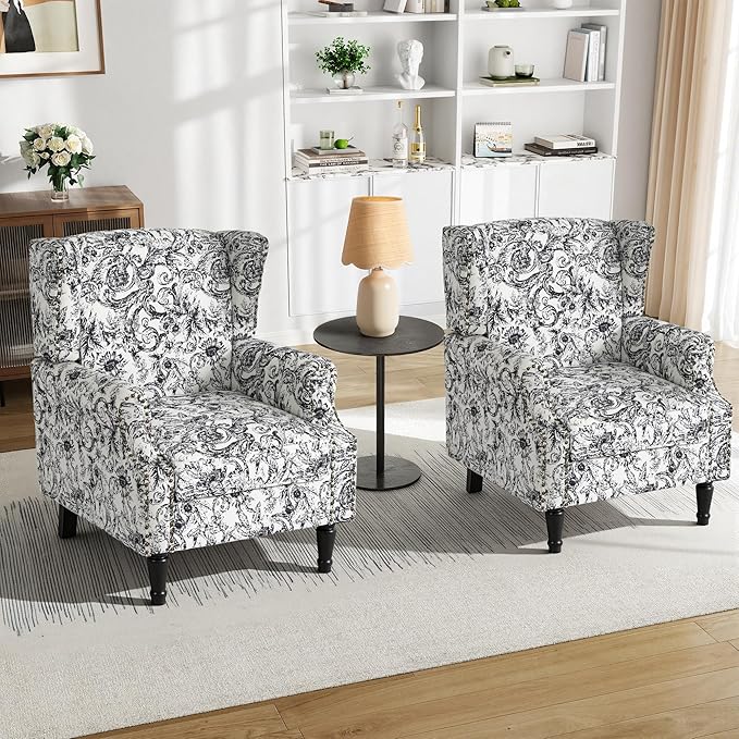 Pia Ricco Set of 2 Floral Accent Chairs, High Back Upholstered Armchairs - Image 6