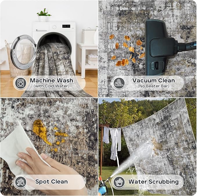 5x7 Area Rugs for Living Room Rug Washable: Modern Rug for Dining Room Bedroom Carpet Non Slip Low Pile 5 by 7 Indoor Abstract Nursery Home Office Black Gold