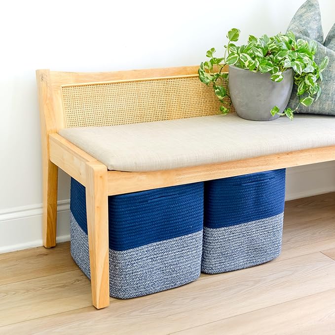 NaturalCozy 13 Inch Cube Storage Bins Cotton Rope Woven Baskets for Organizing 3-Pack | 13 x 13 Storage Cubes | Fabric Square Storage Baskets for Shelves Organizer, Kids Toy Bins, Closet Baby Nursery