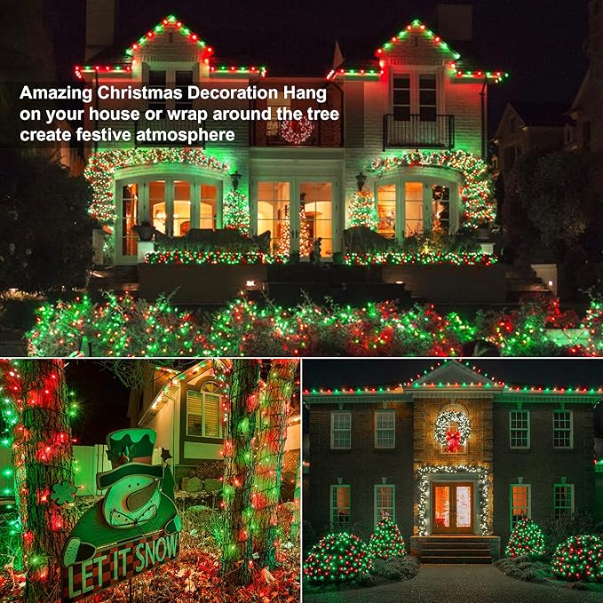 Brizled Red & Green Christmas Lights, 33ft 100 LED Christmas String Lights, 120V UL Certificated Xmas Tree Light Connectable, Mini Xmas Light Set Indoor Outdoor for Holiday Tree Party Home Decor