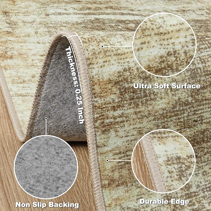 Area Rug 5x7 Living Room Rugs: Abstract Large Washable Rugs with Non-Slip Backing, Thin Carpet for Dining Room Table Bedroom Nursery Indoor Home Office-Brown