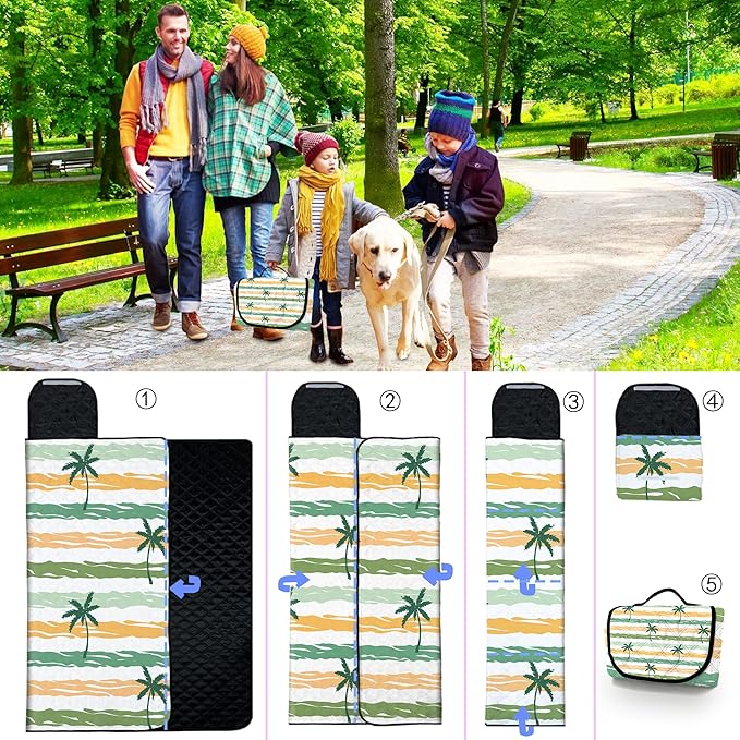 Extra Large Picnic Blanket Waterproof,80"x 80"Foldable Machine Washable Beach Blanket,Outdoor Blanket for 6-8 Adults,Suitable for Indoor Crawling,Park Beach,Camping,Hiking,Family Travel(Yellow)