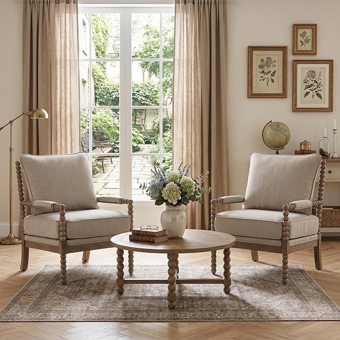 DUHOME Linen Fabric Spindle Accent Chairs Set of 2, Spool Chairs by DuhomeElegantLifestyle