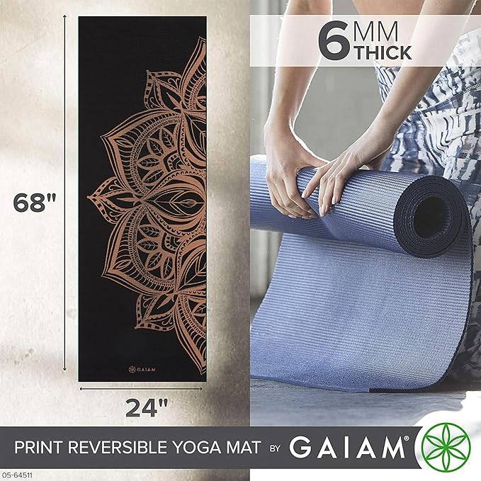 Gaiam Yoga Mat - Premium 6mm Print Reversible Extra Thick Non Slip Exercise & Fitness Mat for All Types of Yoga, Pilates & Floor Workouts (68" x 24" x 6mm Thick)