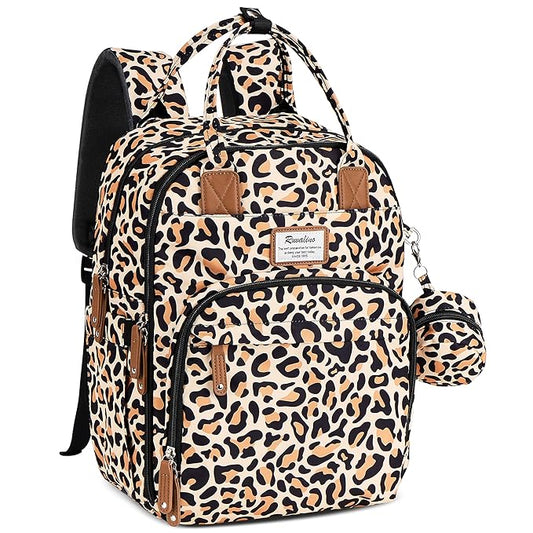 RUVALINO Diaper Bag Backpack-Multifunction Baby Travel Bag with Changing pad, Insulated Bottle Holders & Pacifier Case, Large Capacity, Waterproof, Yellow Leopard