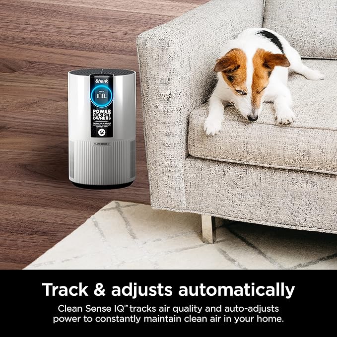 Shark Air Purifier For Home Pets, Allergies, Pet Hair, HEPA Air Filter, 500 Sq Ft, Small Room, Bedroom, Odor Eliminator Clean Sense, Captures 99.98% of Particles, Pet Dander, Fur, Allergens HP102PET