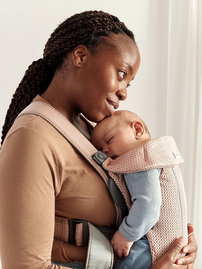 BabyBjörn Baby Carrier Mini, 3D Mesh, Dusty Pink | Newborn Carrier (7-25 lbs), Ergonomic, Easy-to-Use