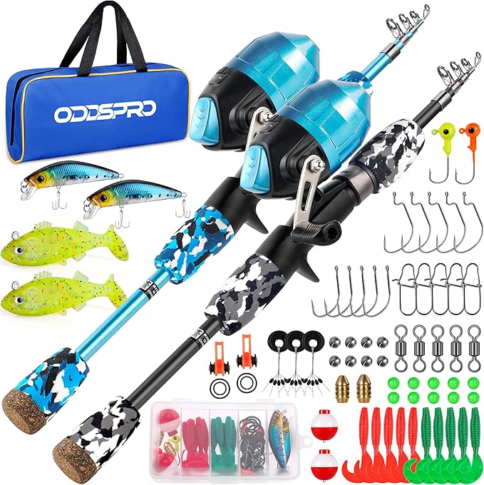 ODDSPRO Kids Fishing Pole Pink, Portable Telescopic Fishing Rod and Reel Combo Kit - with Spincast Fishing Reel Tackle Box for Girls, Youth