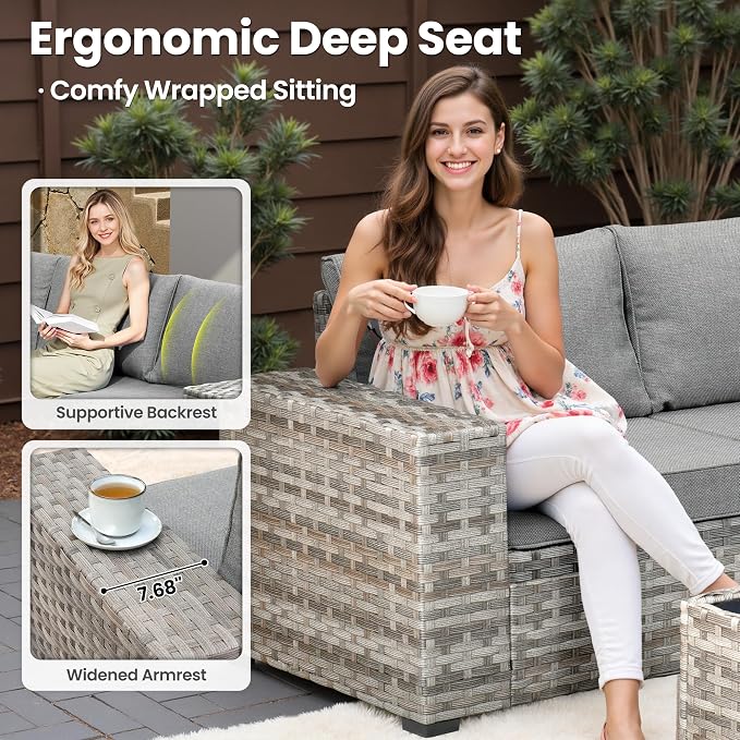 ovios 7 Pieces Patio Furniture Set, Outdoor Wicker Sectional Sofa - Image 5