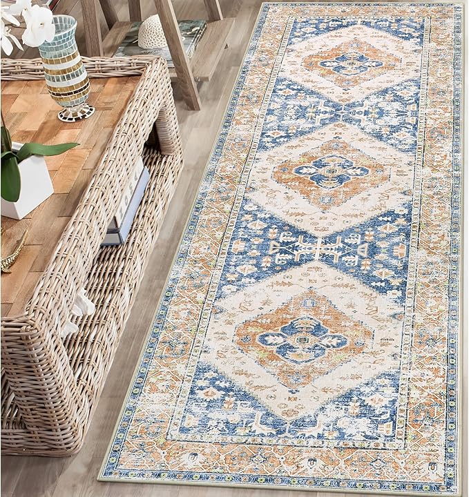 Lahome Boho 2x6 Hallway Runner Rug, Non-Slip Thin Washable Kitchen Rugs, Oriental Distressed Print Carpet Runner for Entryway Bedroom Bathroom Laundry