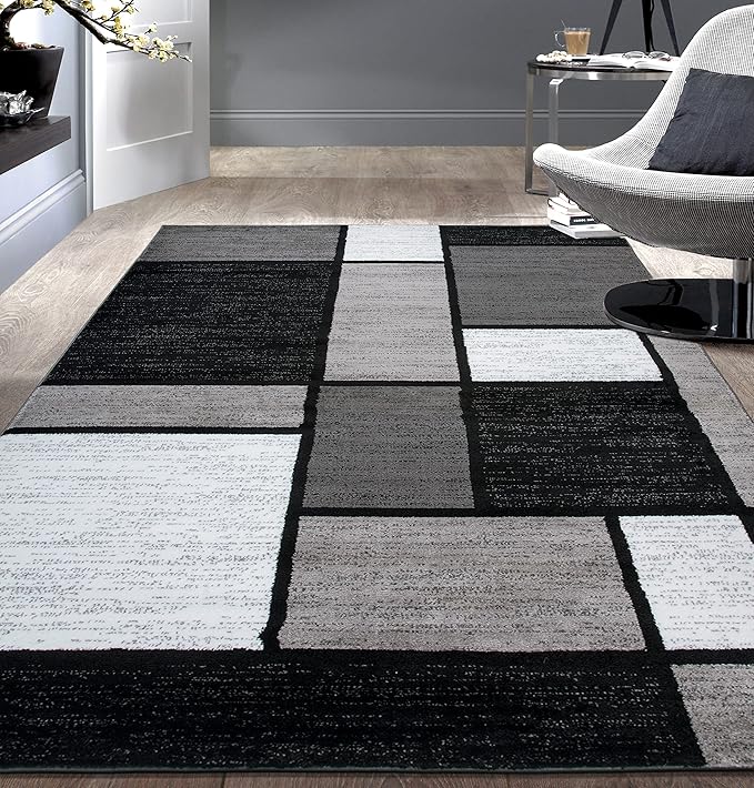 Rugshop Contemporary Modern Boxes for Home Office,Living Room,Bedroom,Kitchen Non Shedding Area Rug 3'3" x 5'3" Gray