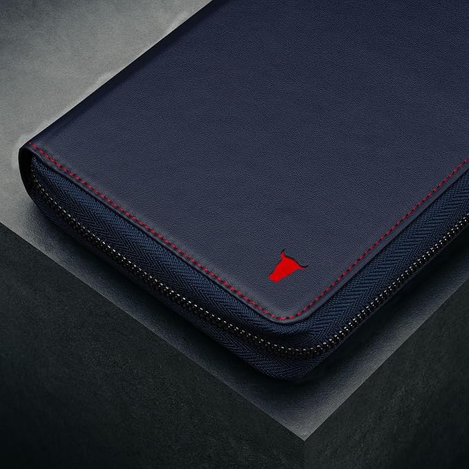 TORRO Premium Leather Family Travel Wallet, RFID Blocking Travel Organizer, Family Passport Holder for 4 Passports, Travel Documents and Cards (Navy Blue)