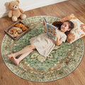 RELEANY Area Rugs Round 4ft Washable Non-Slip, Floral Vintage Distress Print by RELEANY