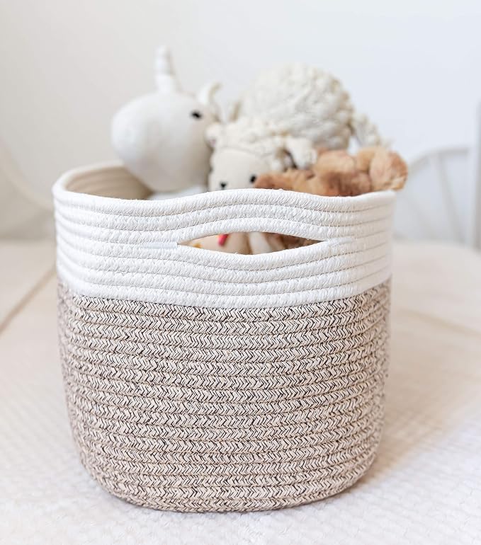OrganiHaus Woven Storage Baskets for Organizing, Cotton Rope Storage Baskets for Shelves, Soft Bathroom Bins for Organizing, Decorative Cute Nursery Bins for Toys, Organizer Basket for Towels - Brown