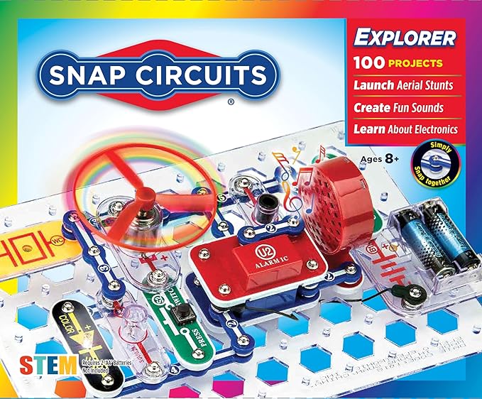 Snap Circuits Jr. SC-100 Electronics Exploration Kit, Over 100 Projects, Full Color Project Manual, 28 Parts, STEM Educational Toy for Kids 8 +