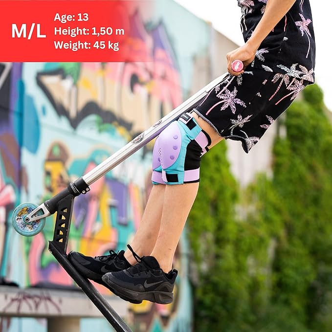 SKATEWIZ Skateboard Pads Protective Gear Set for Kids - Smash - Roller Skate Pads [6pc] - Elbow Pads Roller Derby and Knee Pads Kids Skating with Wrist Guards for Kids and Adults