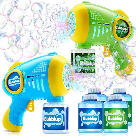 JOYIN 2 Kids Bubble Guns with 4 Bottles Solution, Automatic Bubble Machine Gun with 8 Holes for Kids, Adults, Summer Toys, Easter Basket Stuffers, Birthday Gift, Party Favors