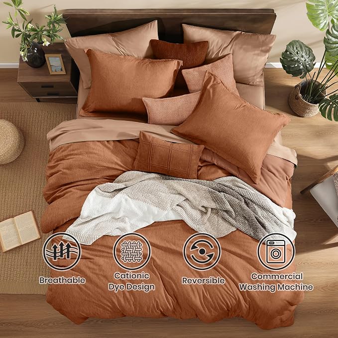 Monbix Super King Comforter Set, Autumn Leaf Cationic Dyeing Bedding Set - Image 2