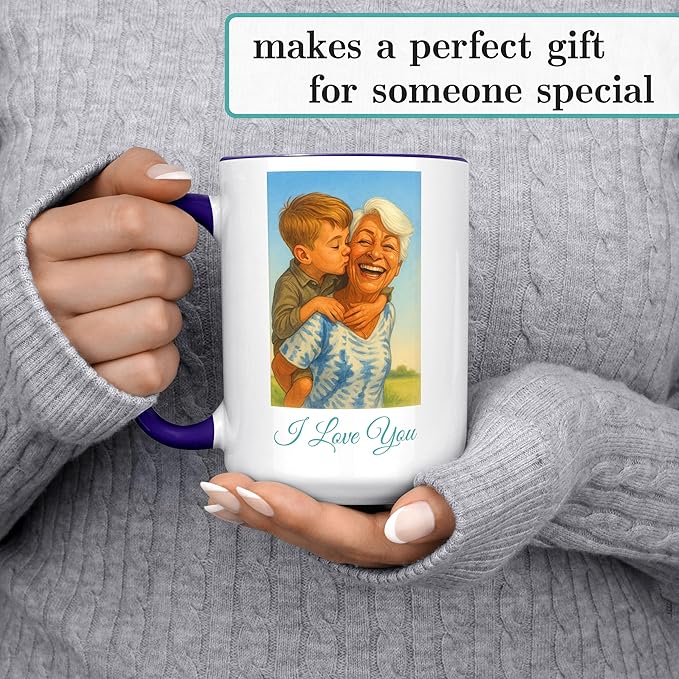 Personalized Coffee Mug, Custom Photo Caricature Gift, Funny Customized Coffee Gift for Men & Women, Custom Mugs with Pictures, Navy 15oz Father's Day Mug