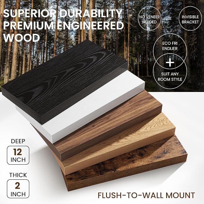 Walnut Floating Shelves 55Inch Long, 12 Inch Deep Floating Shelves - Image 4