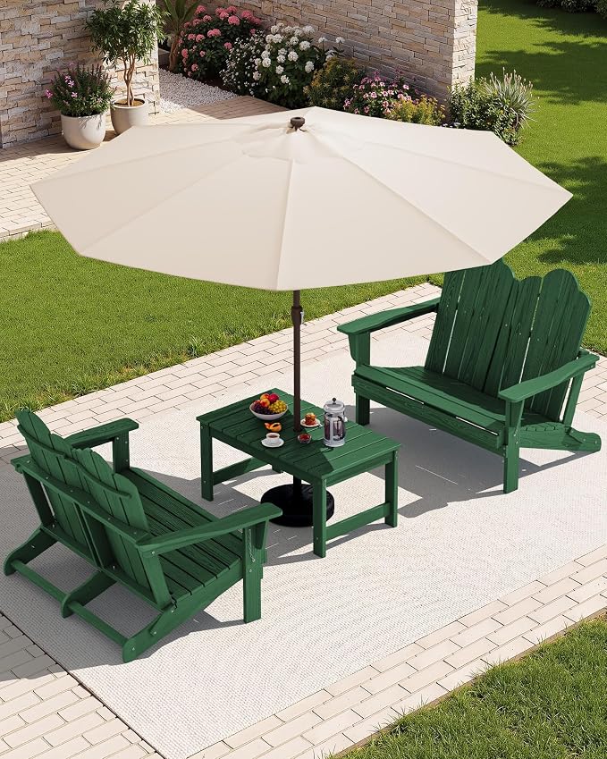 SERWALL 3 Pieces Patio Adirondack Bench Set, 2 Folding Adirondack Bench & 1 - Image 2