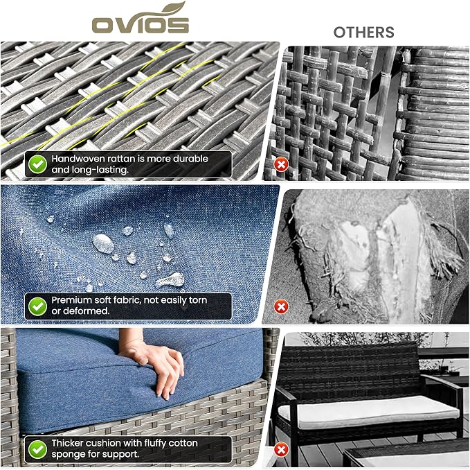 ovios 3-Piece Patio Furniture Set, Outdoor Wicker Sofa - Image 7