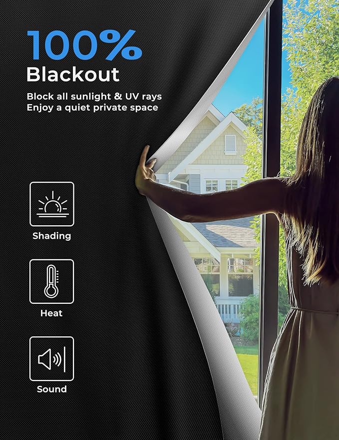Sumobaby Blackout Curtains for Bedroom Portable 48"x72",No Drill Blackout Shades with Upgraded Hook&Loop Tapes,100% Black Out Window Cover,Thermal Insulated Blinds for Bedroom,Nursery(1 Panel,Black)