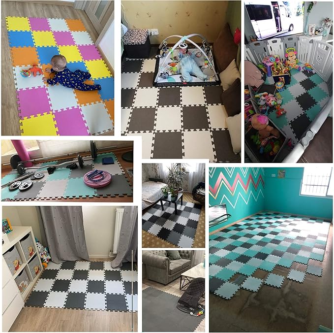 YIMINYUER® 25 Tiles (30cm×30cm×1cm Each Tile) Baby Soft Puzzle Play Mats, Kids Thick EVA Foam Floor, Toddlers & Children's Soft Interlocking Mat R04R08R11G301025