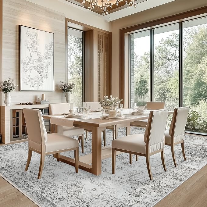 6x9 Area Rug Living Room Rugs - Washable Rug Large Modern Abstract Soft Thin Carpets Indoor Floor No Slip Vintage Carpet for Bedroom Under Dining Table Nursery Home Office Decor Gray