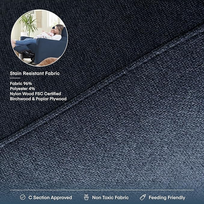 Nurture& The Glider – Premium Power Recliner Nursery Chair with Stationary Headrest | Designed for Comfort and Simplicity | Built-in USB Charger