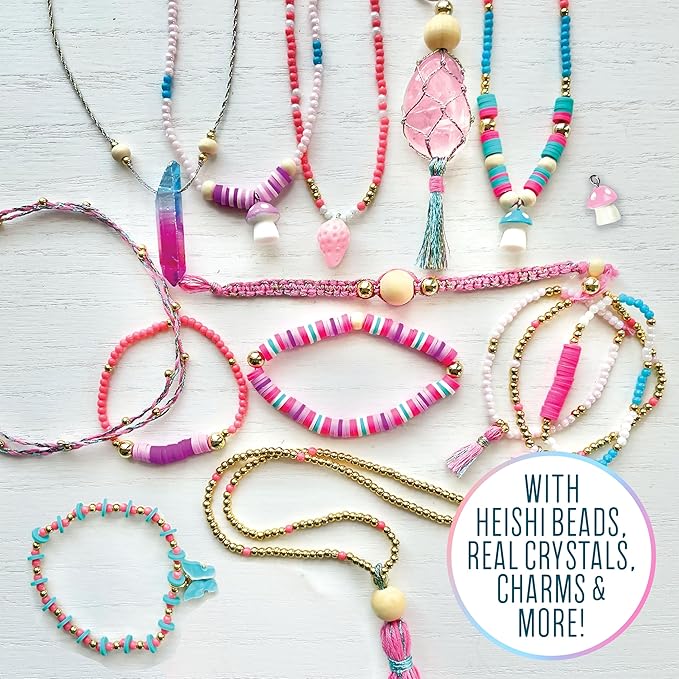 Bright Stripes Wish*Craft Mystical Jewelry Studio – Bracelet Making Kit with Heishi Beads, Real Crystals & Handcrafted Gemstones for Unique Jewelry Designs & Trendy Accessories