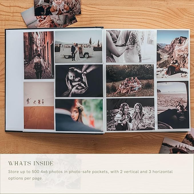 Photo Albums for 4x6 photos Holds 500 - Premium Photo Album with 500 Picture Pockets - Acid Free Photo Album for Wedding, Birthday, Baby