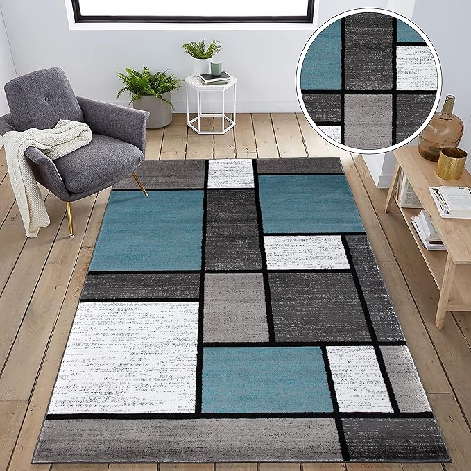 Rugshop Contemporary Modern Boxes for Home Office,Living Room,Bedroom,Kitchen Non Shedding Area Rug 9' X 12' Blue/Gray