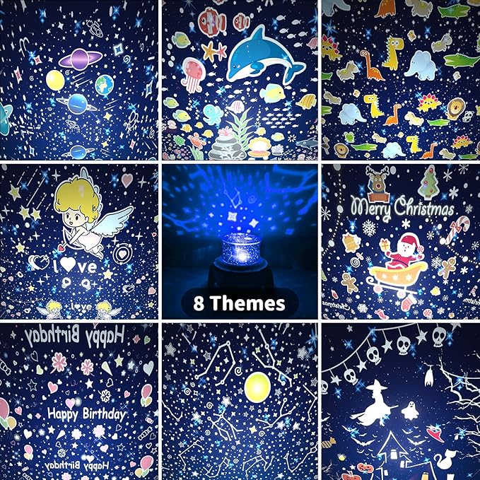 Night Light Projector for Kids - Bedroom Star Projector with Galaxy Planets, Animals Dinosaur World, Constellations, Birthday, Sea World, Christmas, Cupid, Halloween Themes, Gifts for Boys, Girls