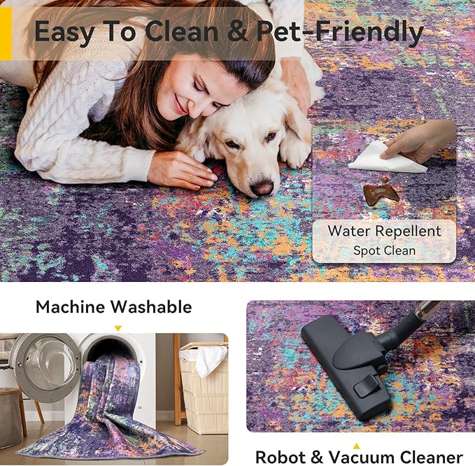 RELEANY Washable Area Rugs 5'x8' Non-Slip Modern Abstract Soft - Image 5