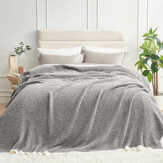 Snuggle Sac Queen Size Bedding Blankets, Super Soft Warm Oversized Blankets for Bed, Cozy Knit Fuzzy Plush Bed Blankets,Heather Dark Grey,90x90 inches