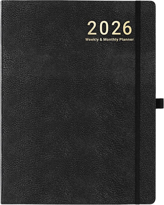 2026 Planner - JAN 2026 - DEC 2026, Planner Weekly and Monthly, Calendar Planner, 8.5" x 11", Leather Cover Planner with Thick Paper, Back Pocket with Notes Pages, Black