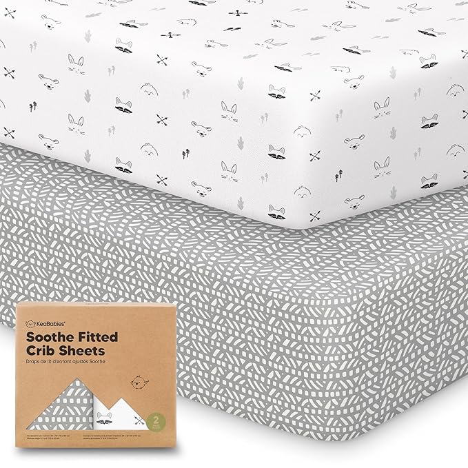 KeaBabies 2-Pack Organic Crib Sheets for Boys, Girls - 52x28 Fitted Crib Mattress Sheet Neutral, Breathable Jersey Cotton Cover for Baby Bed, Toddler Mattress, Soft & Cute Prints (Nordic)
