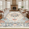 RELEANY Area Rugs 10'x12' Washable Non-Slip, Floral Vintage Distress Print by RELEANY