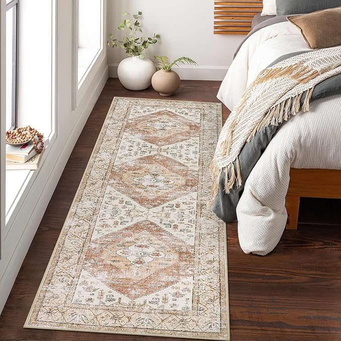 Lahome Boho Washable Runner - 2x5 Rug Runner Non-Slip Lightweight Laundry Room Rug Throw Non-Shedding Long Bathroom Carpet, Oriental Accent Print Indoor Carpet for Kitchen Hallway Bedroom